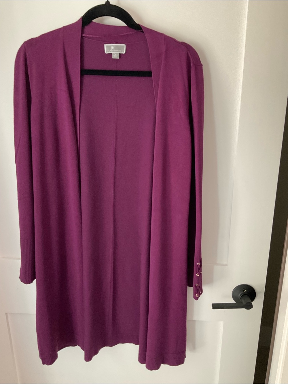 JM Collection Plum Open-Front Knit Cardigan